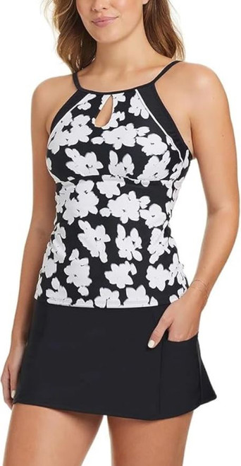 Ellen Tracy Women's Lightweight Tankini Swimsuit Top, Black, Large