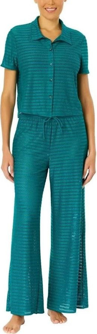 Hurley Women's 2 Piece Crochet Swim Cover Up Set, Pant, Green, X-Large