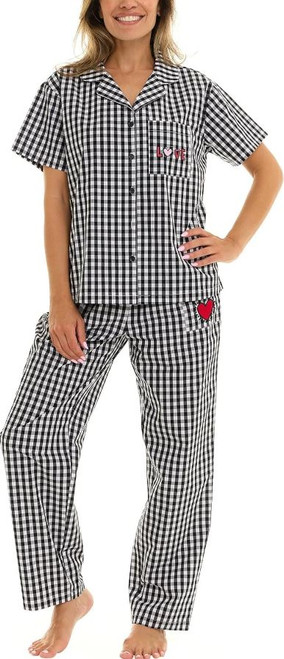 Keith Haring Women's Embroidered Art Cotton Pajamas 2-Piece Set, Black, Small