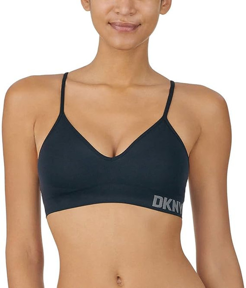 DKNY Women Seamless Bra Wire Free Pull On 2-pack, Black & Sand, Large
