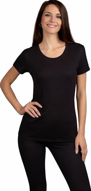 KIRKLAND Signature Women's Scoop Neck Short Sleeve Pima Tee, Black, Medium