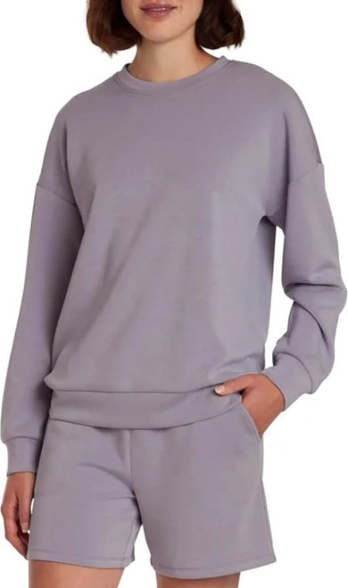 Lazypants Women's Long Sleeve Luxe Crewneck Pullover Sweatshirt, Lilac Grey, X-Large