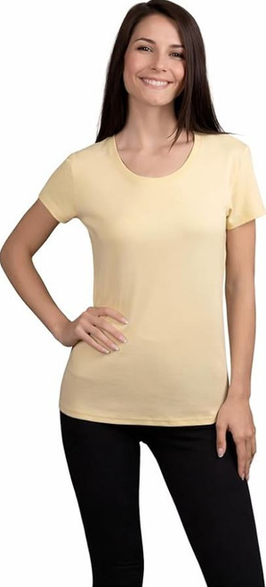 KIRKLAND Signature Women's Scoop Neck Short Sleeve Pima Tee, Yellow, X-Large