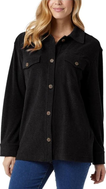 32 Degrees Heat Women's Relaxed Fit Long Sleeve Button-Up Shirt, Heather Black, Medium