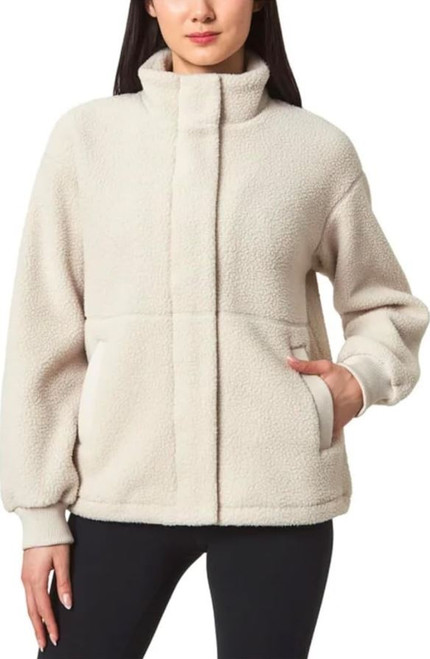 Mondetta Women's Sherpa Full Zip Short Fleece Jacket, White, Large