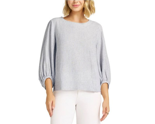 Matty M Women's Linen Blend 3/4 Sleeve Top, Denim, 2X-Large