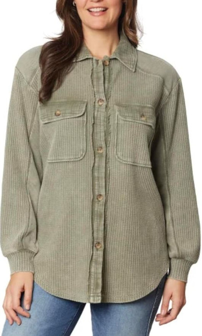 Briggs Women's Relaxed Fit Button Front Long Sleeve Waffle Shirt, Green, Large
