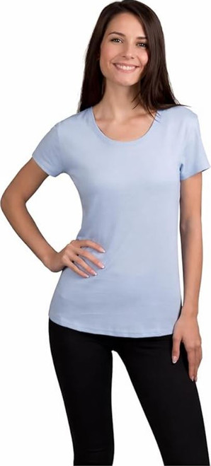 KIRKLAND Signature Women's Scoop Neck Short Sleeve Pima Tee, Blue, X-Large