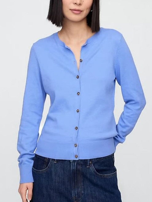 Gap Women's Soft Knit Crewneck Cardigan, Blue, Large