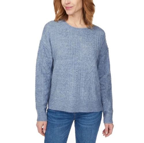 Legendary Outfitters Women's Cable Crewneck Sweater, Blue Heather, 2X-Large