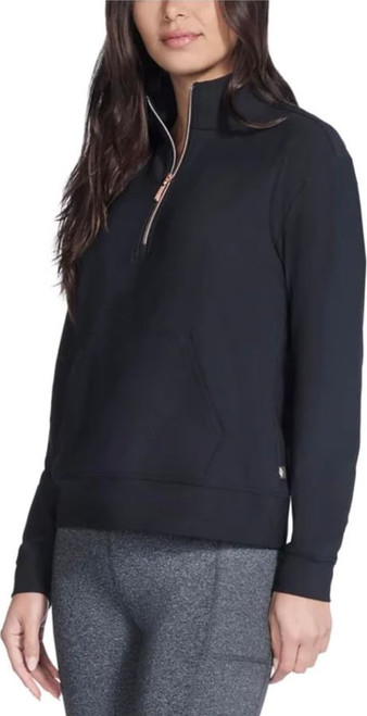 Skechers Women's Stretch Ribbed Quarter Zip Pullover, Black, X-Large