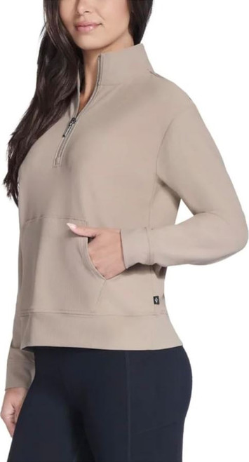 Skechers Women's Stretch Ribbed Quarter Zip Pullover, Tan, Medium