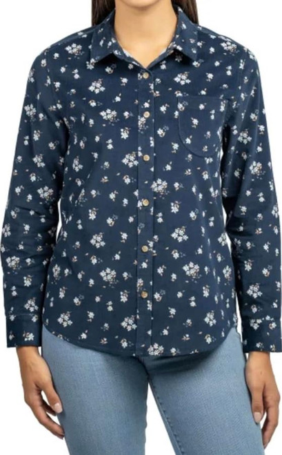 J.A.C.H.S. Women's Collared Long Sleeve Velvet Shirt, Navy, Small