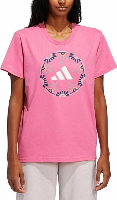 Adidas Women's Short Sleeve Cotton Soccer Ball Graphic Tee Shirt, Pink, X-Large