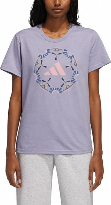 Adidas Women's Short Sleeve Cotton Soccer Ball Graphic Tee Shirt, Purple, X-Large