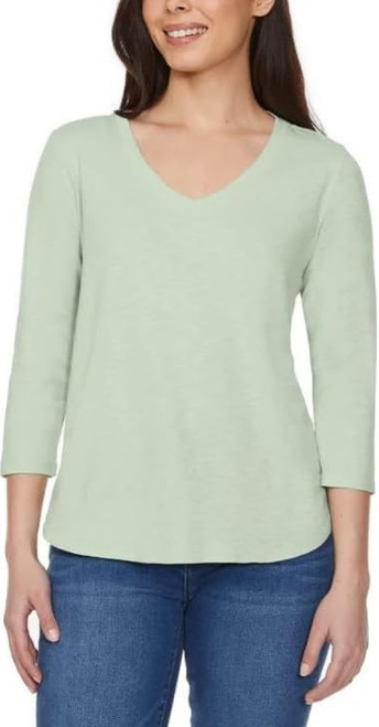 KIRKLAND Signature Women's 3/4 Sleeve V- Neck, Green, Small