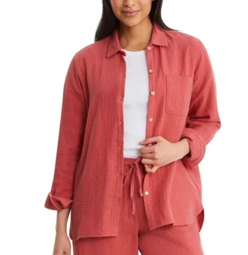 Jessica Simpson Gauze Women's Button Down Long Sleeve, Red, X-Large