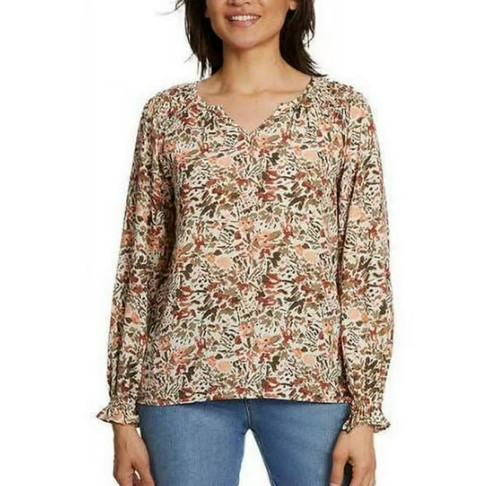 Jessica Simpson Women's Split Neck Print Blouse, Cream, Large