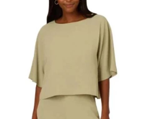 Adrianna Papell Relaxed Fit Short Sleeve Dolman Top, Green, Medium