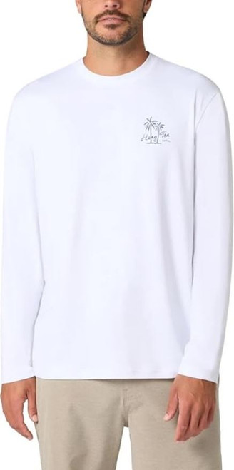 Hang Ten Men's Long Sleeve Sun Tee, UPF Sun Protection, White, Medium