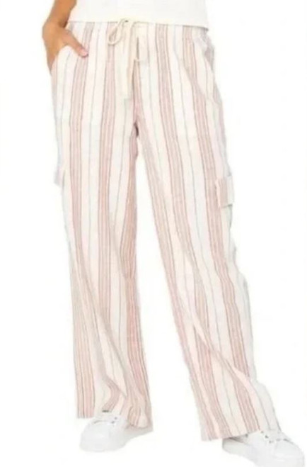 Roxy Stripe Linen Blend Cargo Pocket Pants, Pink, Small