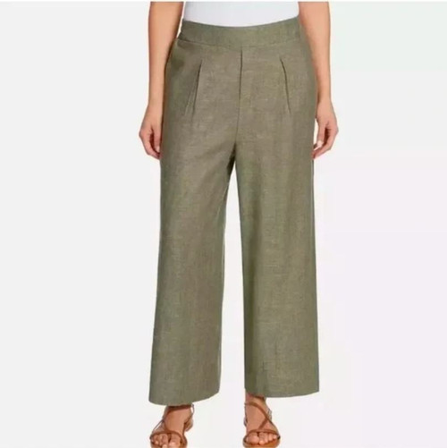 Ella Moss Women's Wide Leg Linen Blend Pants, Green, Medium