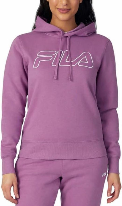 Fila Womens Midweight Fleece Pullover Logo Hoodie, Mulberry, Large