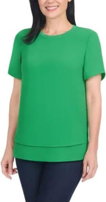 Hilary Radley Women's Short Sleeve Blouse, Green, Small