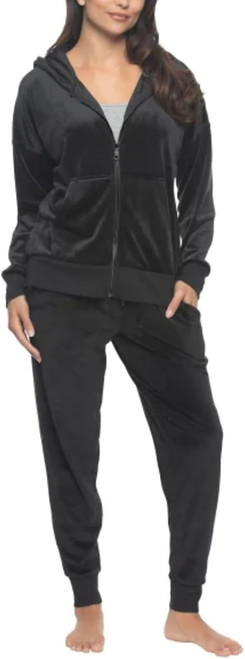 Felina Women's 2 Piece Velour Track Suit Lounge Set, Black, X-Small