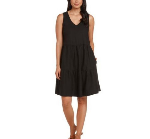 Matty M Women's V-Neck Tiered, Sleeveless Dress, Black, Small