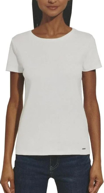 DKNY Women's Short Sleeve Crew Neck T- Shirt, White, X-Large