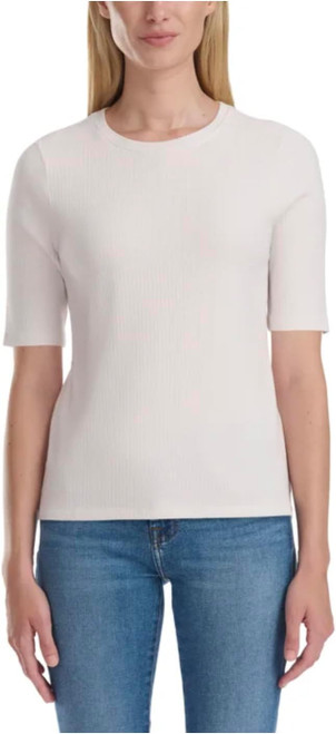 Splendid Women's Stretch Knit Ribbed Elbow Sleeve Top, Cream, Medium