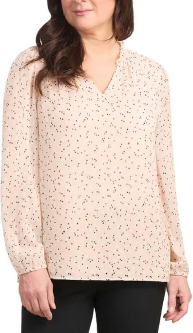 Hilary Radley Women's Long Sleeve Blouse Shirt, Cream Combo, Small