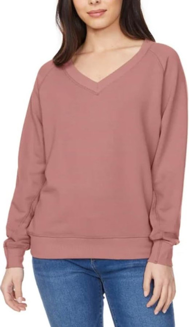Buffalo David Bitton Women's Super Soft Fleece V-Neck Pullover Sweatshirt, Taupe Rose, Medium