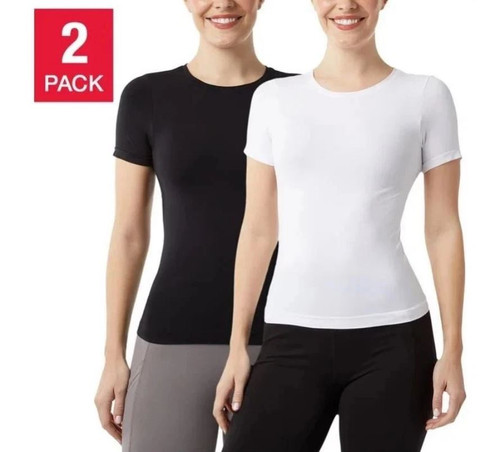32 Degrees Layer Zero Women's 2-Pack Seamless Nylon T-Shirt, White/Black, Small