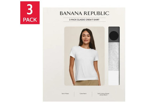 Banana Republic Women's 3-Pack Classic Crew T-Shirt, White/Black/Gray, Small