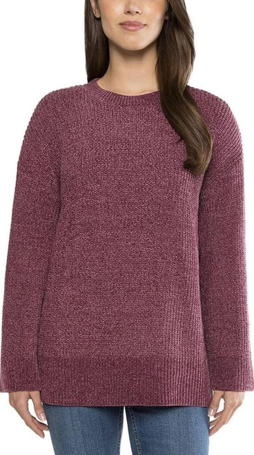 Matty M Women's Chenille Tunic Sweater, Crewneck, Ribbed Cuffs and Hem, Plum, Small