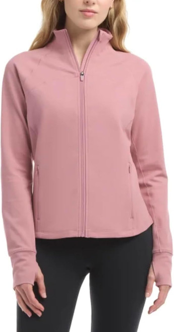 Jockey Women's Satin Stitch Yoga Jacket with Thumbholes, pink, Medium