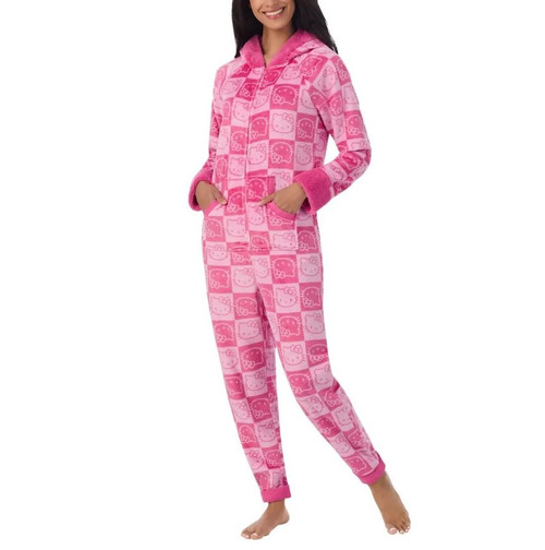Hello Kitty One Piece Pajama, Sleeve Cuffs And Hood, Pink, Small