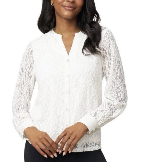 Cable & Gauge Women's Lace Blouse Top, Whisper White, Large