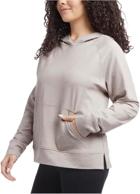 Danskin Women's Long Sleeve Melange Hoodie Pullover, Beige, 2X-Large