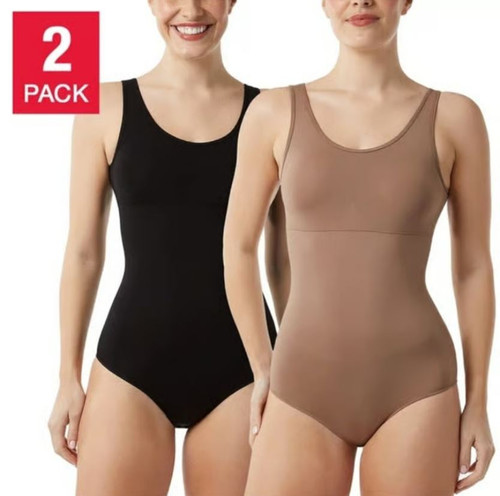 32 Degrees Layer Zero 2 Pack Seamless Nylon Bodysuit, Black/Sienna, X-Large