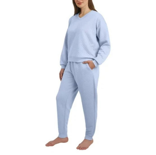Lands End Women's Quilted Lounge Set, Blue, Large