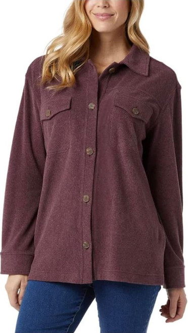 32 Degrees Heat Women's Relaxed Fit Long Sleeve Button Up Shirt, Eggplant, Large