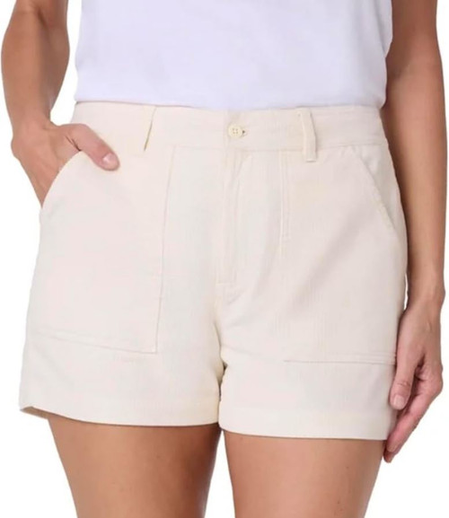 HANG TEN Women's Corduroy Short with Pockets, Cream, 8