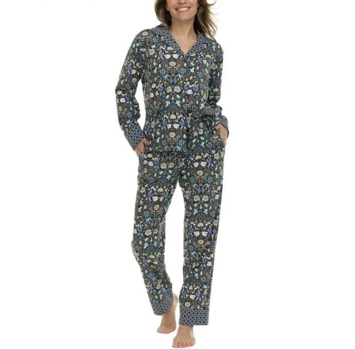 Vera Bradley Pajama 2 Piece Pajama Set Button Down, Green, Medium