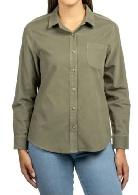 J.A.C.H.S. Women's Collared Long Sleeve Velvet Shirt, Green, X-Large