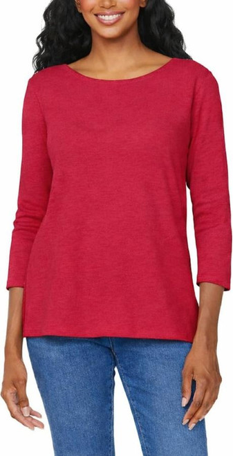 KIRKLAND Signature Women's 3/4 Sleeve Boatneck Slub Tee Shirt, Red, X-Large