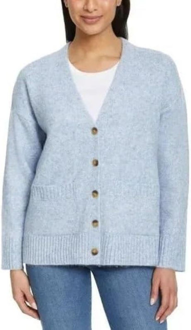 Ella Moss Women's Button Front Cardigan, Relaxed Fit, Blue, Large