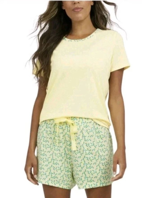 Lands End Women's 2 Piece Knit Short Pajama Set, Yellow, X-Large